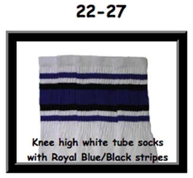 SKATERSOCKS 22" white style 22-027 royal blue/black stripes