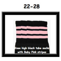 22" SKATERSOCKS black style 22-028 baby pink stripes
