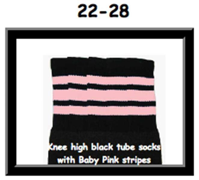 SKATERSOCKS 22" black style 22-028 baby pink stripes