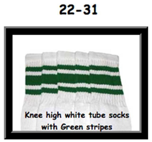 22" SKATERSOCKS white style 22-031 green stripes 