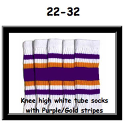 SKATERSOCKS 22" white style 22-032 purple/gold stripes