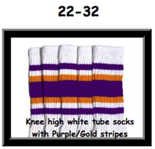 22" SKATERSOCKS white style 22-032 purple/gold stripes 