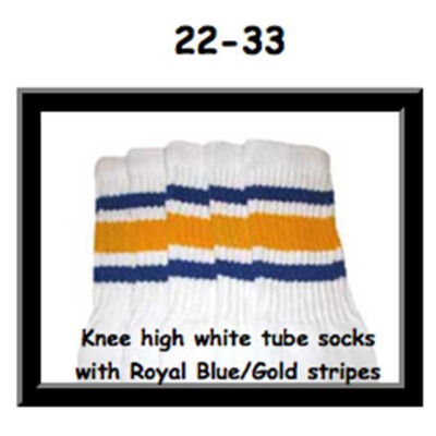 SKATERSOCKS 22" white style 22-033 royal blue/gold stripes