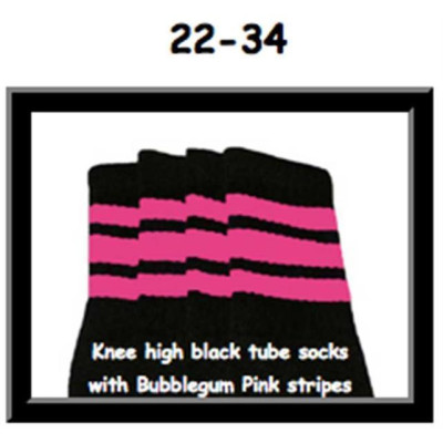 22" SKATERSOCKS black style 22-034 bubblegum pink stripes 