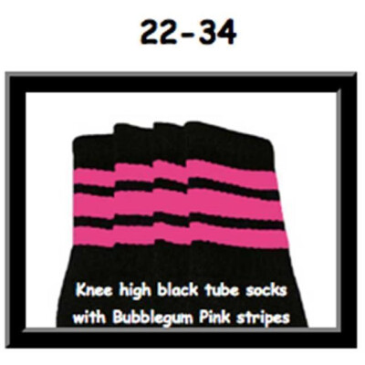 SKATERSOCKS 22" black style 22-034 bubblegum pink stripes