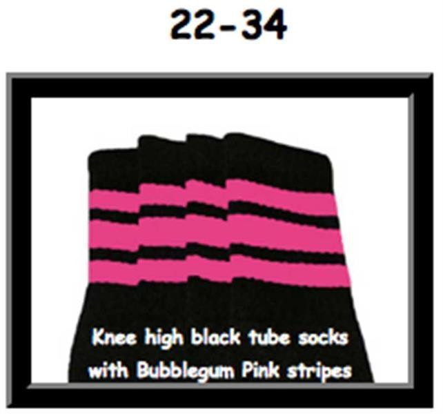 22" SKATERSOCKS black style 22-034 bubblegum pink stripes 
