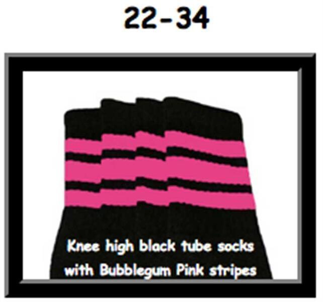SKATERSOCKS 22" black style 22-034 bubblegum pink stripes