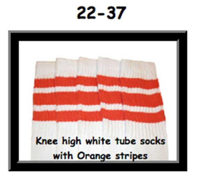 SKATERSOCKS 22" white style 22-037 orange stripes
