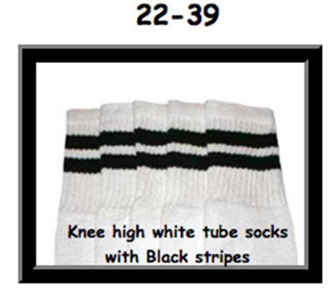 22" SKATERSOCKS white style 22-039 black stripes 