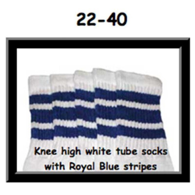 SKATERSOCKS 22" white style 22-040 royal blue stripes
