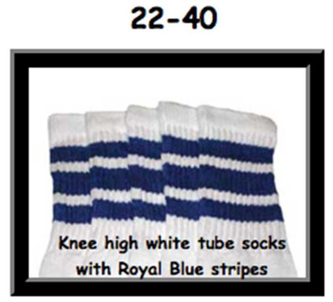 22" SKATERSOCKS white style 22-040 royal blue stripes 