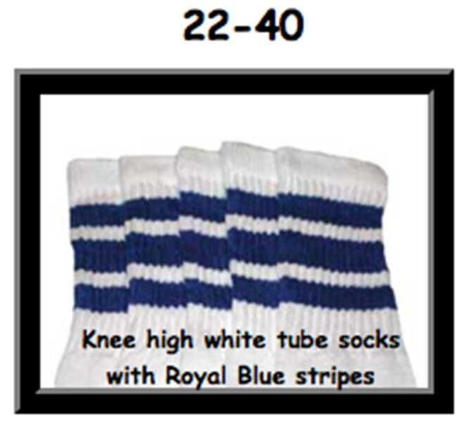 SKATERSOCKS 22" white style 22-040 royal blue stripes