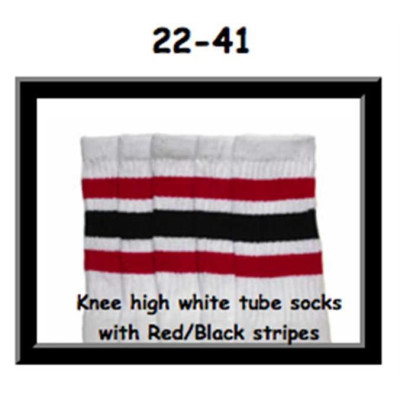 22" SKATERSOCKS white style 22-041 red/ black stripes 