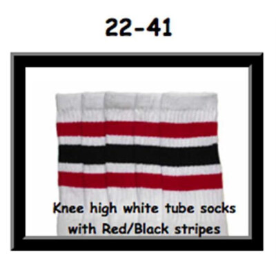SKATERSOCKS 22" white style 22-041 red/ black stripes