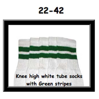 22" SKATERSOCKS white style 22-042 green stripes 
