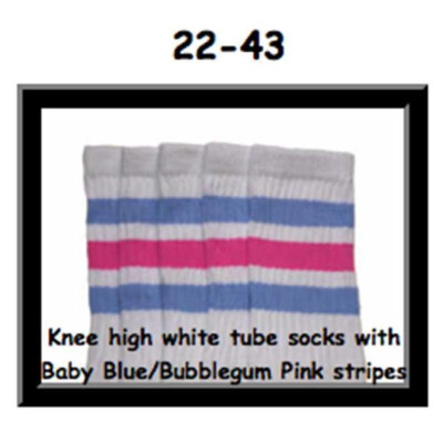 SKATERSOCKS 22" white style 22-043 baby blue/bubblegum pink stripes