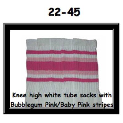 22" SKATERSOCKS white style 22-045 bubblegum pink/baby pink stripes