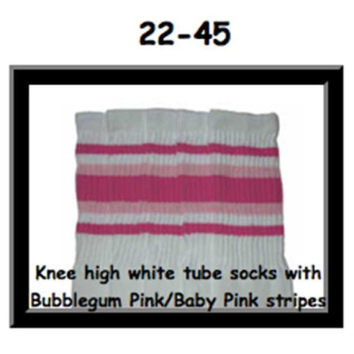 SKATERSOCKS 22" white style 22-045 bubblegum pink/baby pink stripes