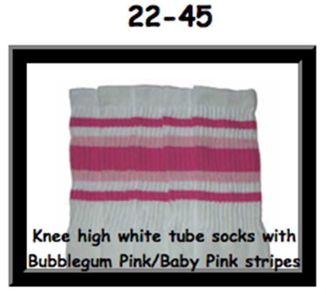 22" SKATERSOCKS white style 22-045 bubblegum pink/baby pink stripes