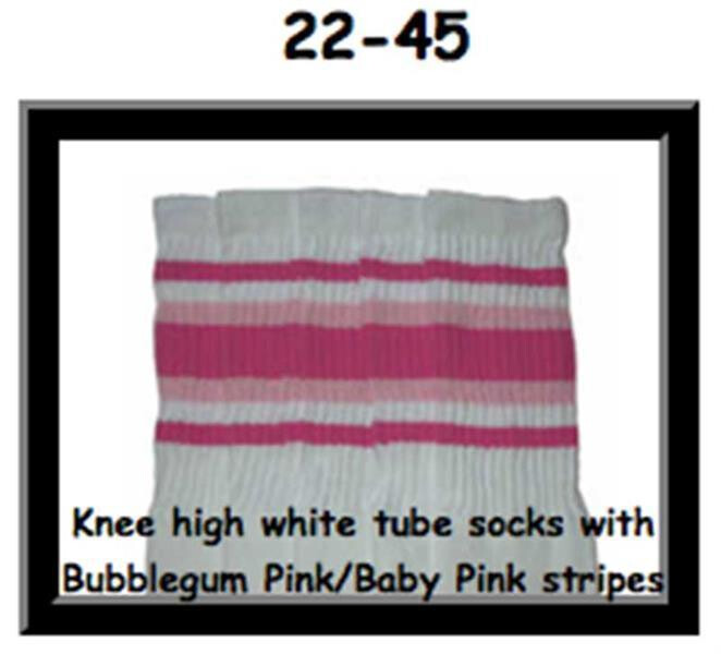 SKATERSOCKS 22" white style 22-045 bubblegum pink/baby pink stripes