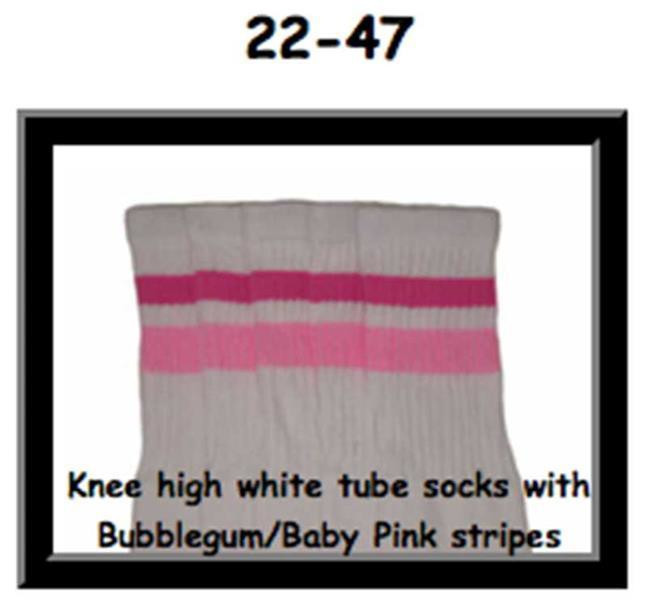 22" SKATERSOCKS white style 22-047 bubblegum pink/baby pink stripes