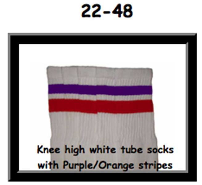 22" SKATERSOCKS white style 22-048 purple/orange stripes