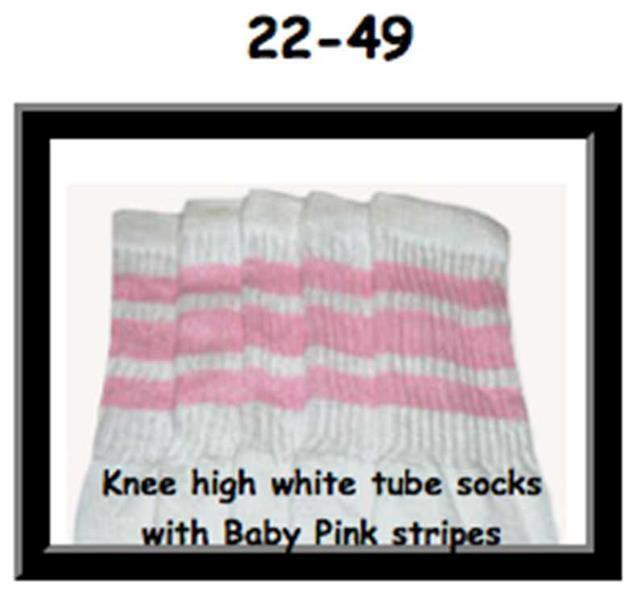 22" SKATERSOCKS white style 22-049 baby pink stripes