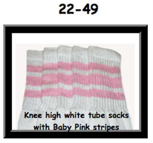 SKATERSOCKS 22" white style 22-049 baby pink stripes