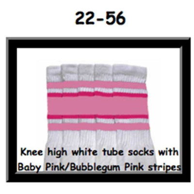 22" SKATERSOCKS white style 22-056 baby pink/bubblegum pink stripes