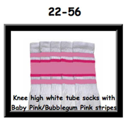 SKATERSOCKS 22" white style 22-056 baby pink/bubblegum pink stripes