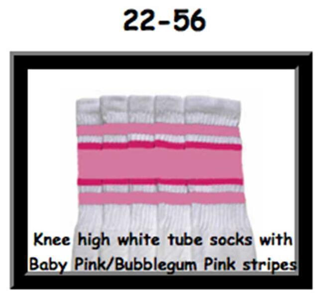 SKATERSOCKS 22" white style 22-056 baby pink/bubblegum pink stripes