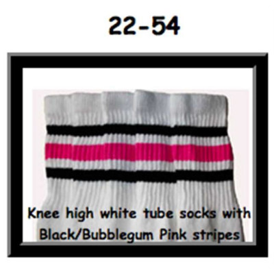 22 SKATERSOCKS white style 22-054 black/bubblegum pink stripes