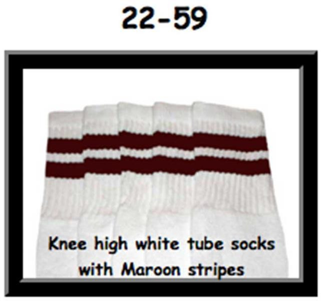 22" SKATERSOCKS white style 22-059 maroon stripes