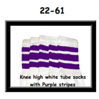 22" SKATERSOCKS white style 22-061 purple stripes 