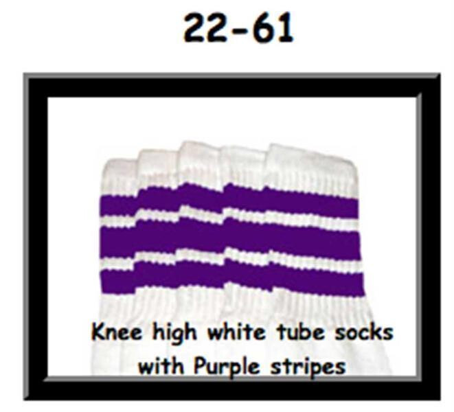 SKATERSOCKS 22" white style 22-061 purple stripes