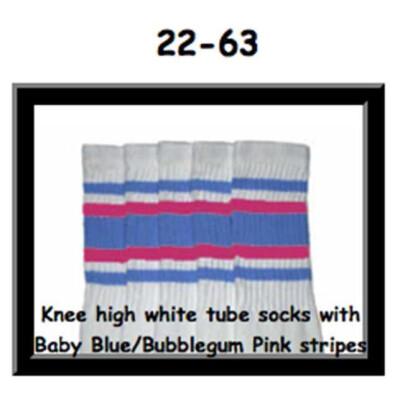 SKATERSOCKS 22" white style 22-063 baby blue/bubblegum pink stripes