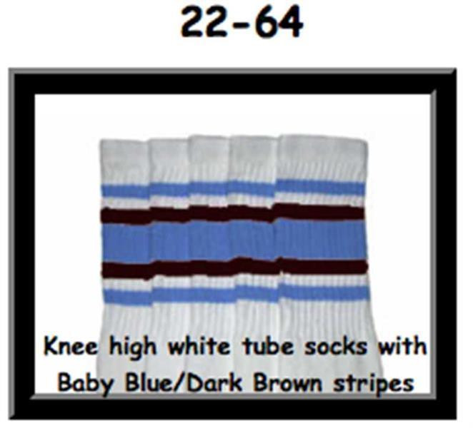 22" SKATERSOCKS white style 22-064 baby blue/dark brown stripes 