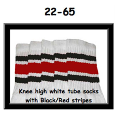 SKATERSOCKS 22" white style 22-065 black/red stripes