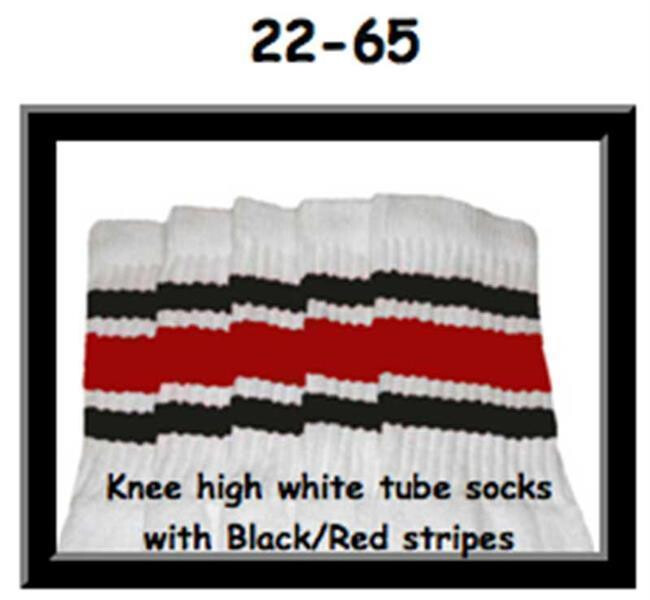 SKATERSOCKS 22" white style 22-065 black/red stripes