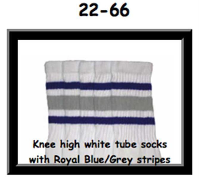 SKATERSOCKS 22" white style 22-066 royal blue/grey stripes