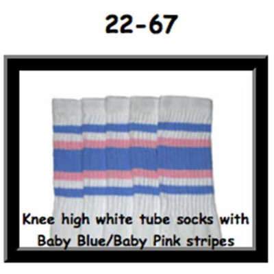 SKATERSOCKS 22" white style 22-067 baby blue/baby pink stripes
