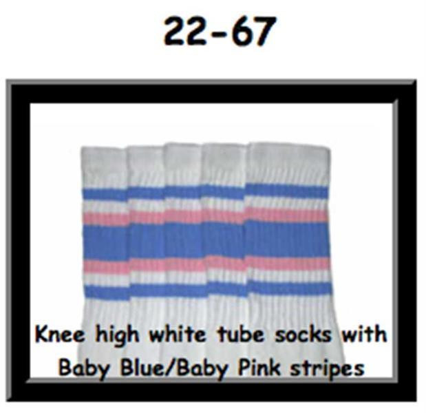 22" SKATERSOCKS white style 22-067 baby blue/baby pink stripes