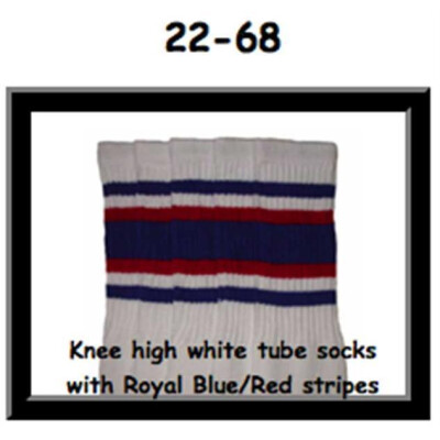 SKATERSOCKS 22" white style 22-068 royal blue/red stripes