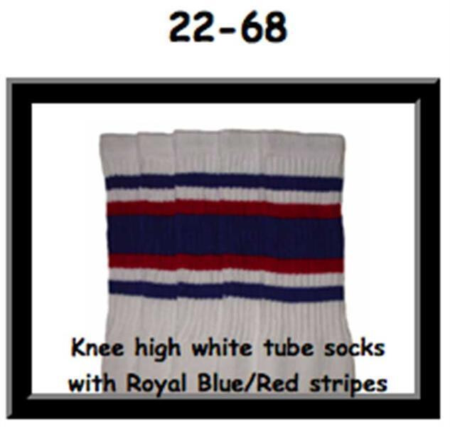 SKATERSOCKS 22" white style 22-068 royal blue/red stripes