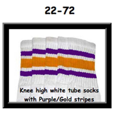 SKATERSOCKS 22" white style 22-072 purple/gold stripes