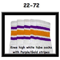 SKATERSOCKS 22" white style 22-072 purple/gold stripes