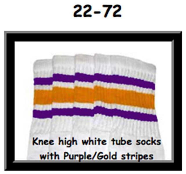 SKATERSOCKS 22" white style 22-072 purple/gold stripes
