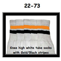 SKATERSOCKS 22" white style 22-073 gold/black stripes