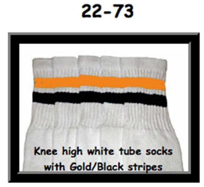 SKATERSOCKS 22" white style 22-073 gold/black stripes