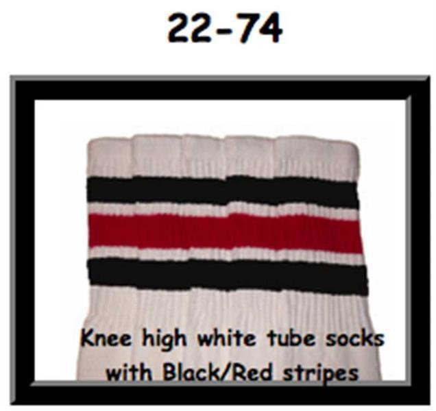 22" SKATERSOCKS white style 22-074 black/red stripes 